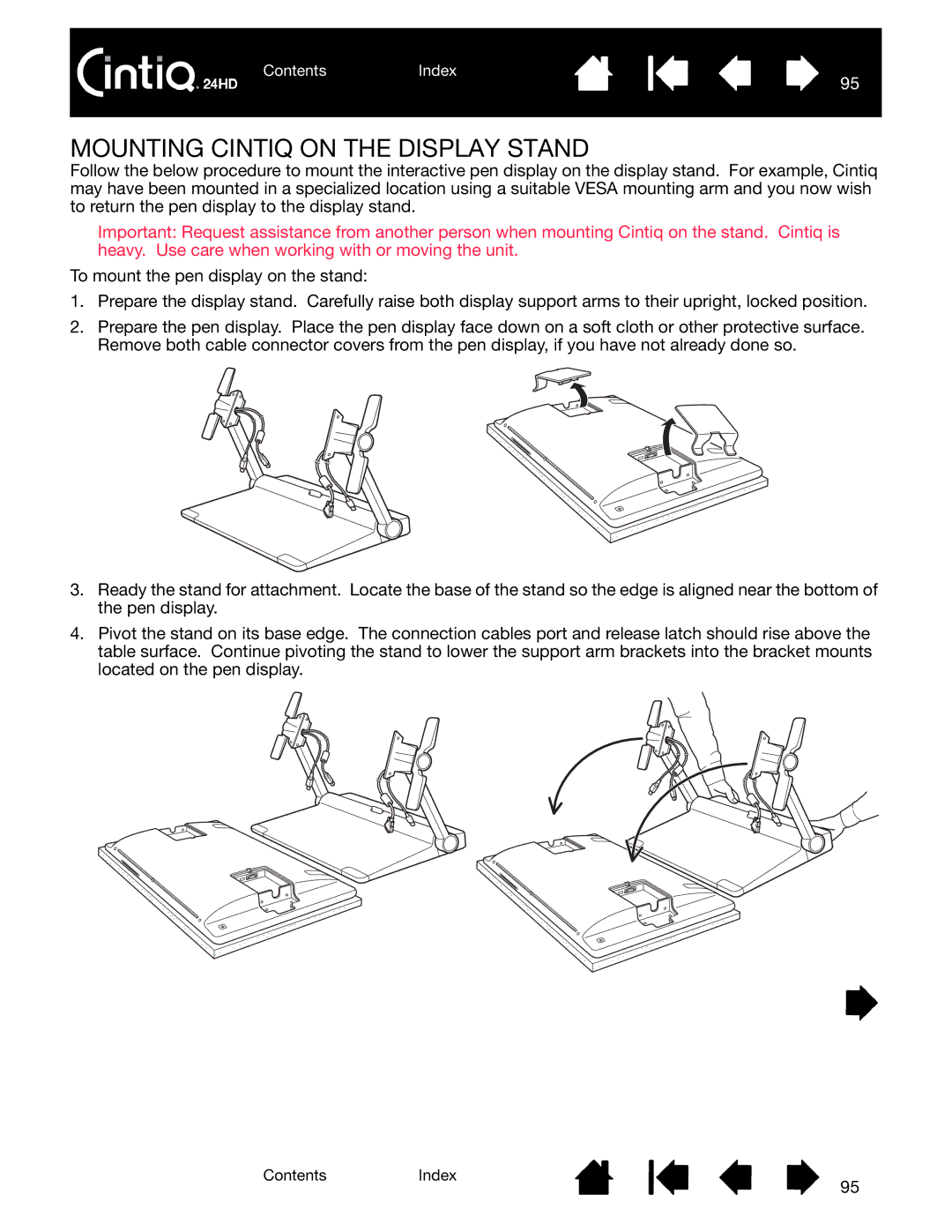 Wacom DTK-2400 user manual Mounting Cintiq on the Display Stand 