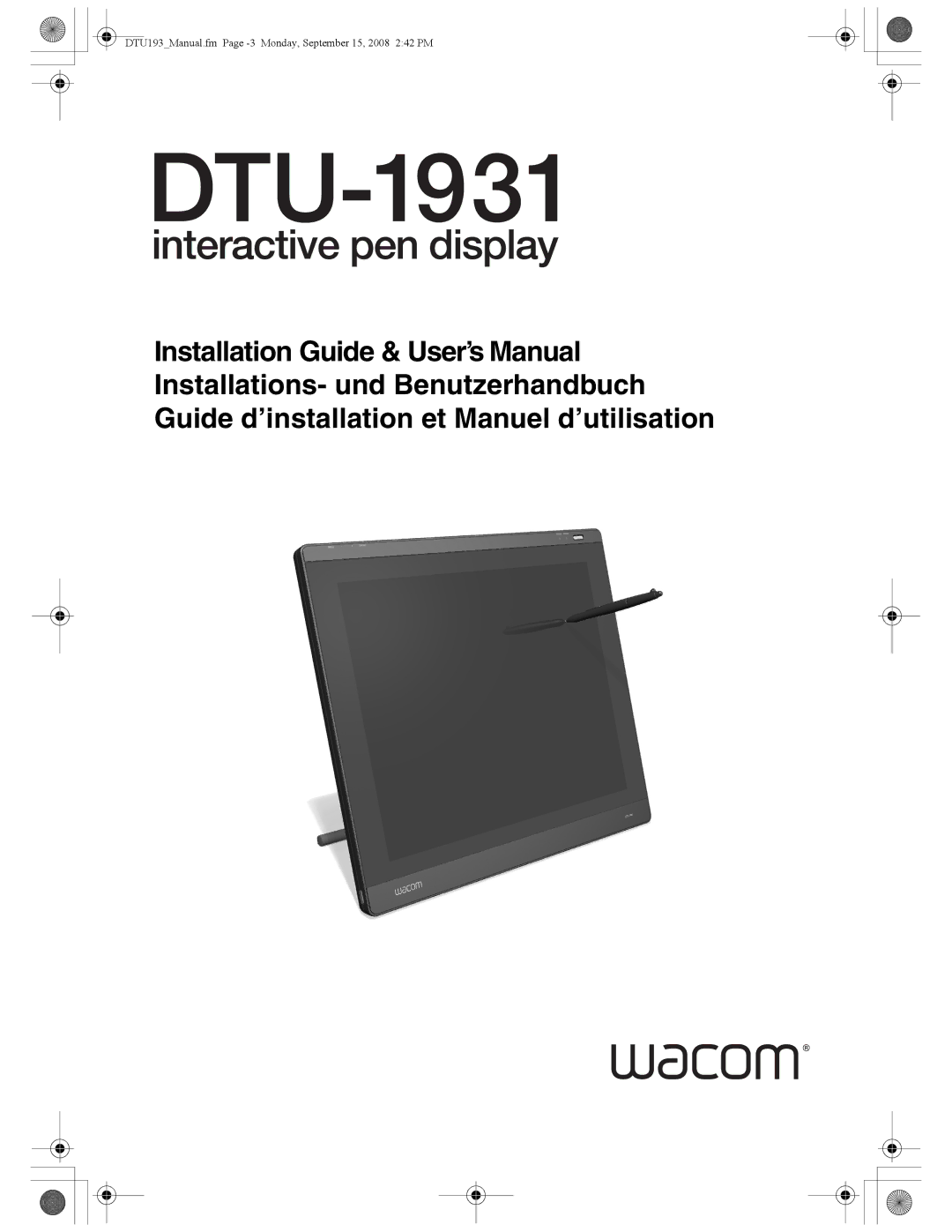 Wacom DTU-1931 user manual DTU193Manual.fm Page -3 Monday, September 15, 2008 242 PM 