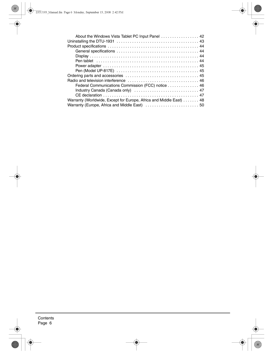 Wacom DTU-1931 user manual DTU193Manual.fm Page 6 Monday, September 15, 2008 242 PM 