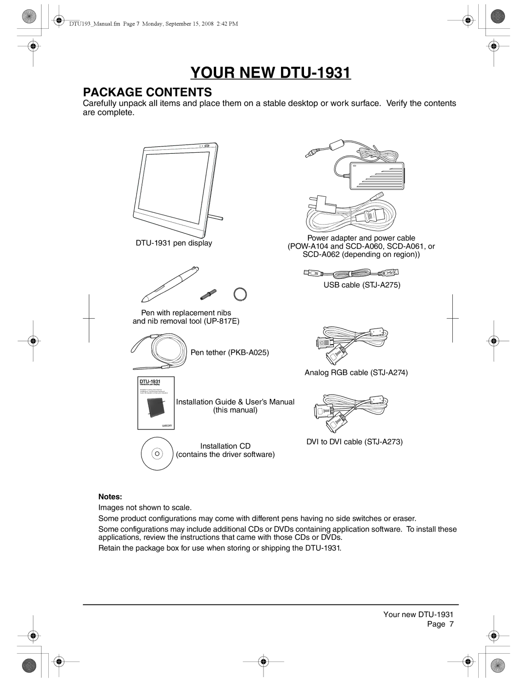 Wacom user manual Your NEW DTU-1931, Package Contents 