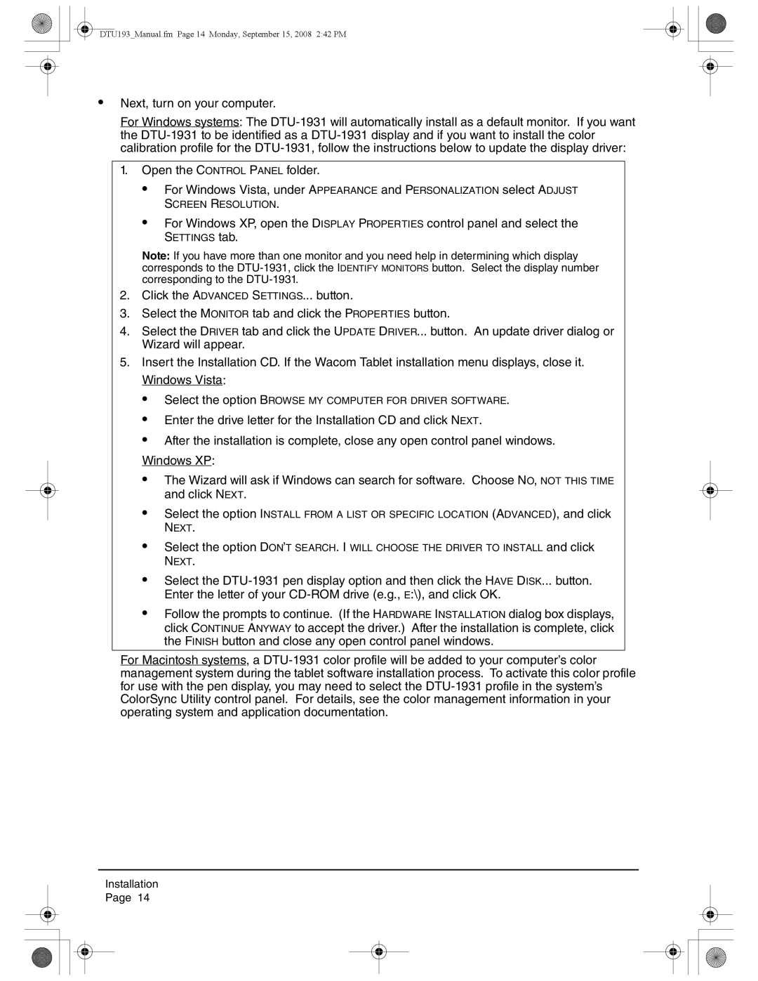 Wacom DTU-1931 user manual Screen Resolution 