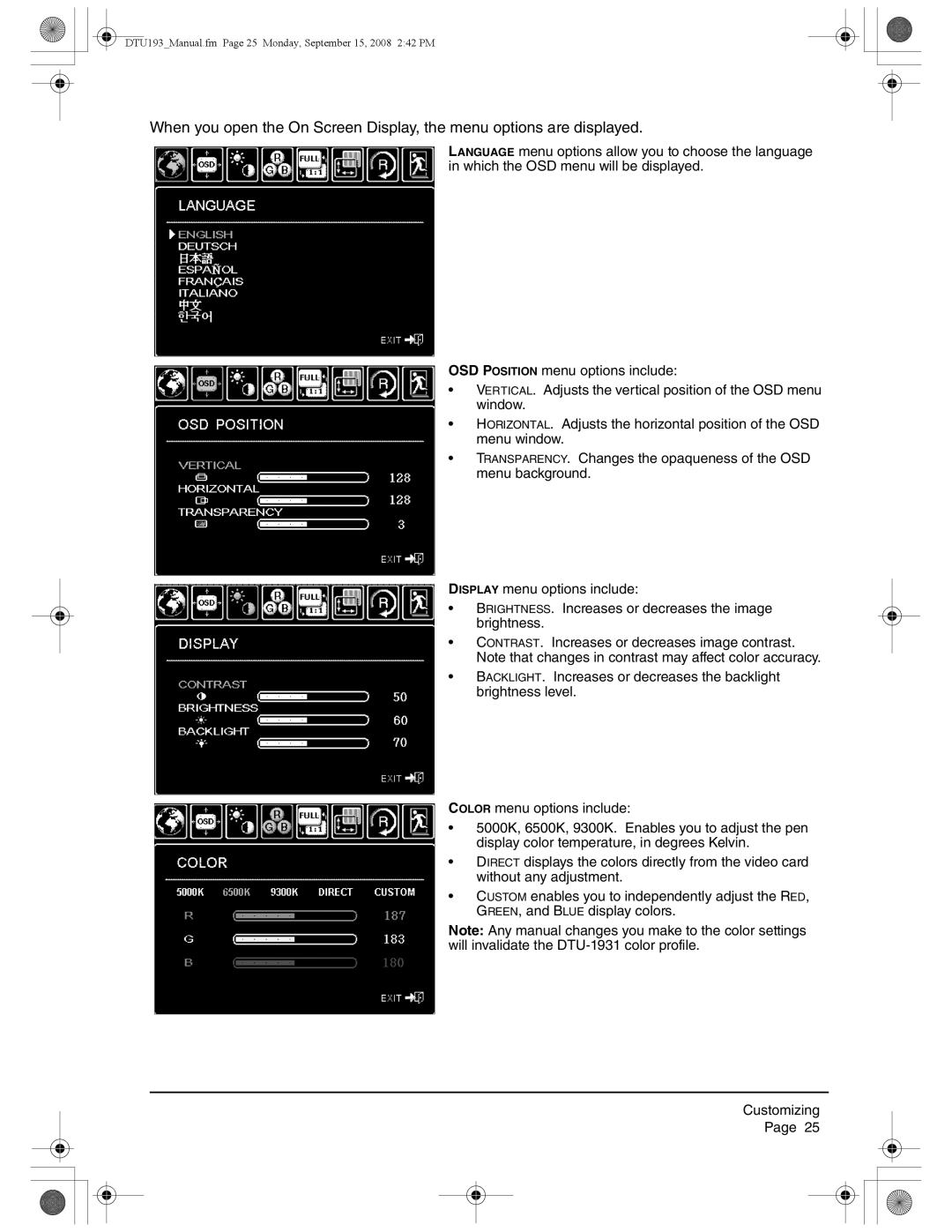 Wacom DTU-1931 user manual DTU193Manual.fm Page 25 Monday, September 15, 2008 242 PM 