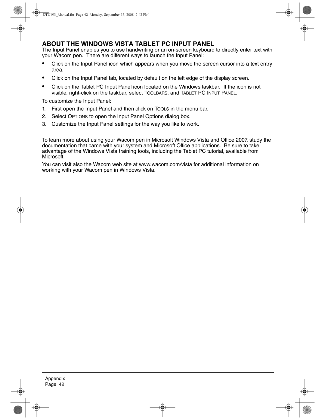 Wacom DTU-1931 user manual About the Windows Vista Tablet PC Input Panel 