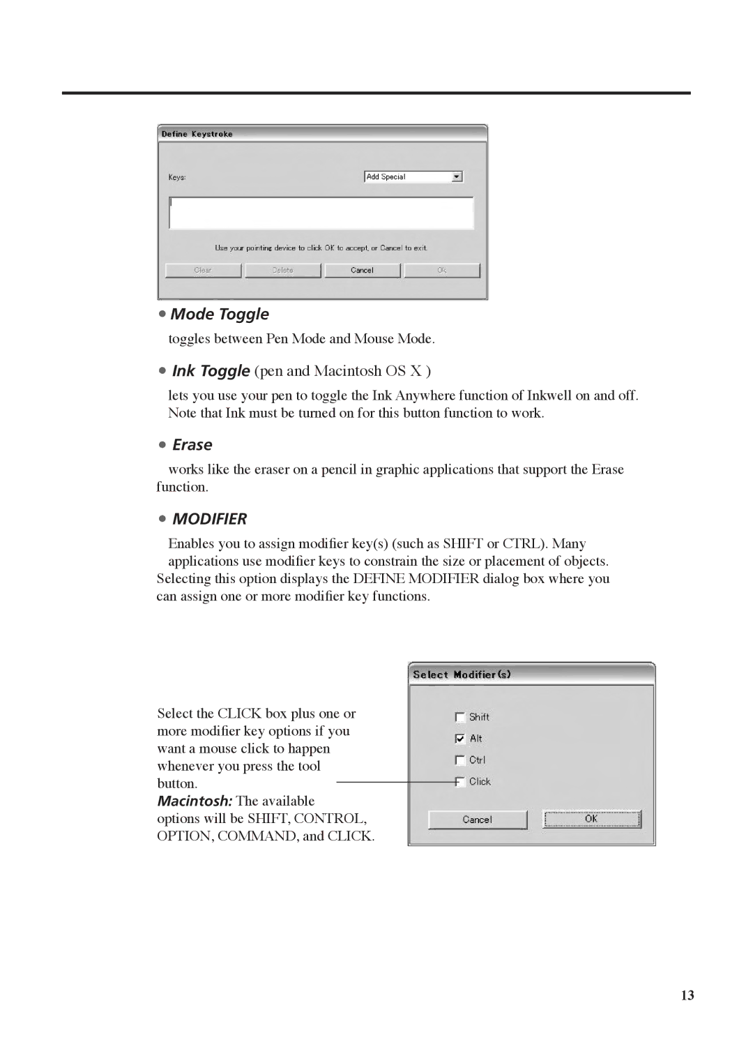 Wacom DTU-710 manual Modifier 