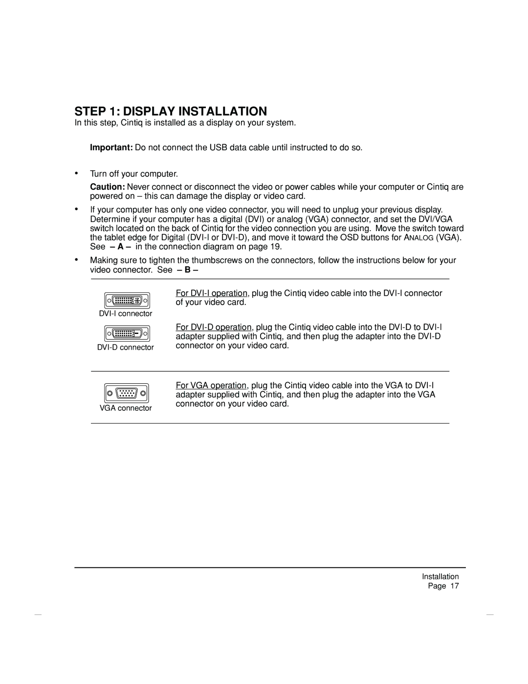 Wacom DTZ-2100D manual Display Installation 