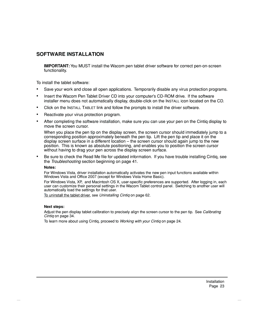 Wacom DTZ-2100D manual Software Installation, Next steps 