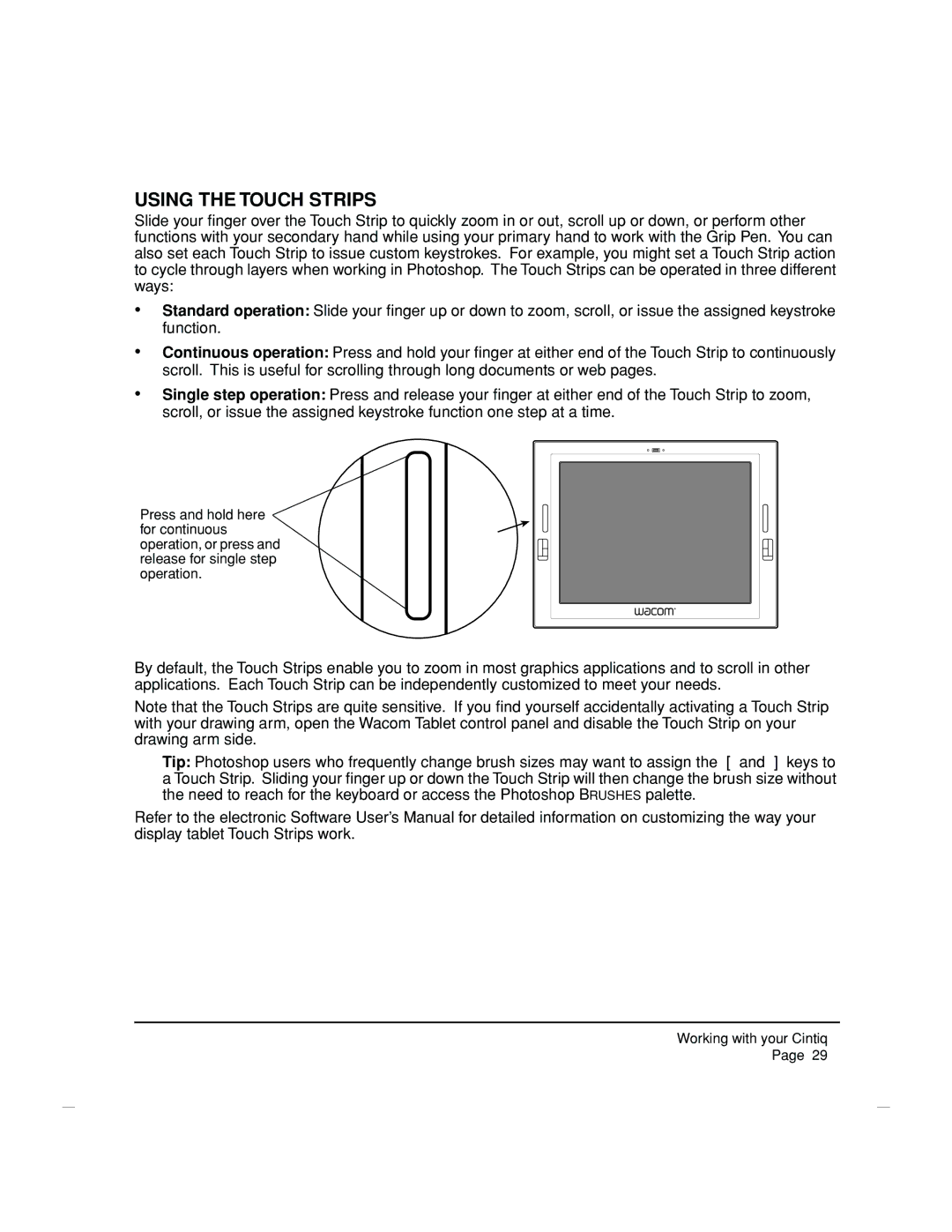 Wacom DTZ-2100D manual Using the Touch Strips 