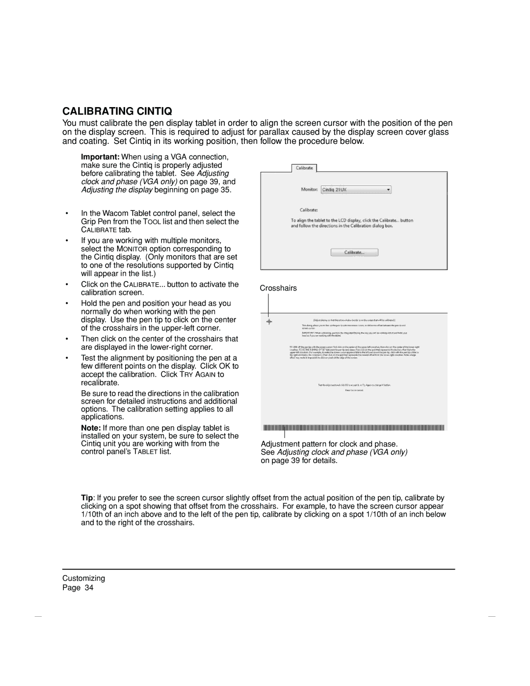 Wacom DTZ-2100D manual Calibrating Cintiq 