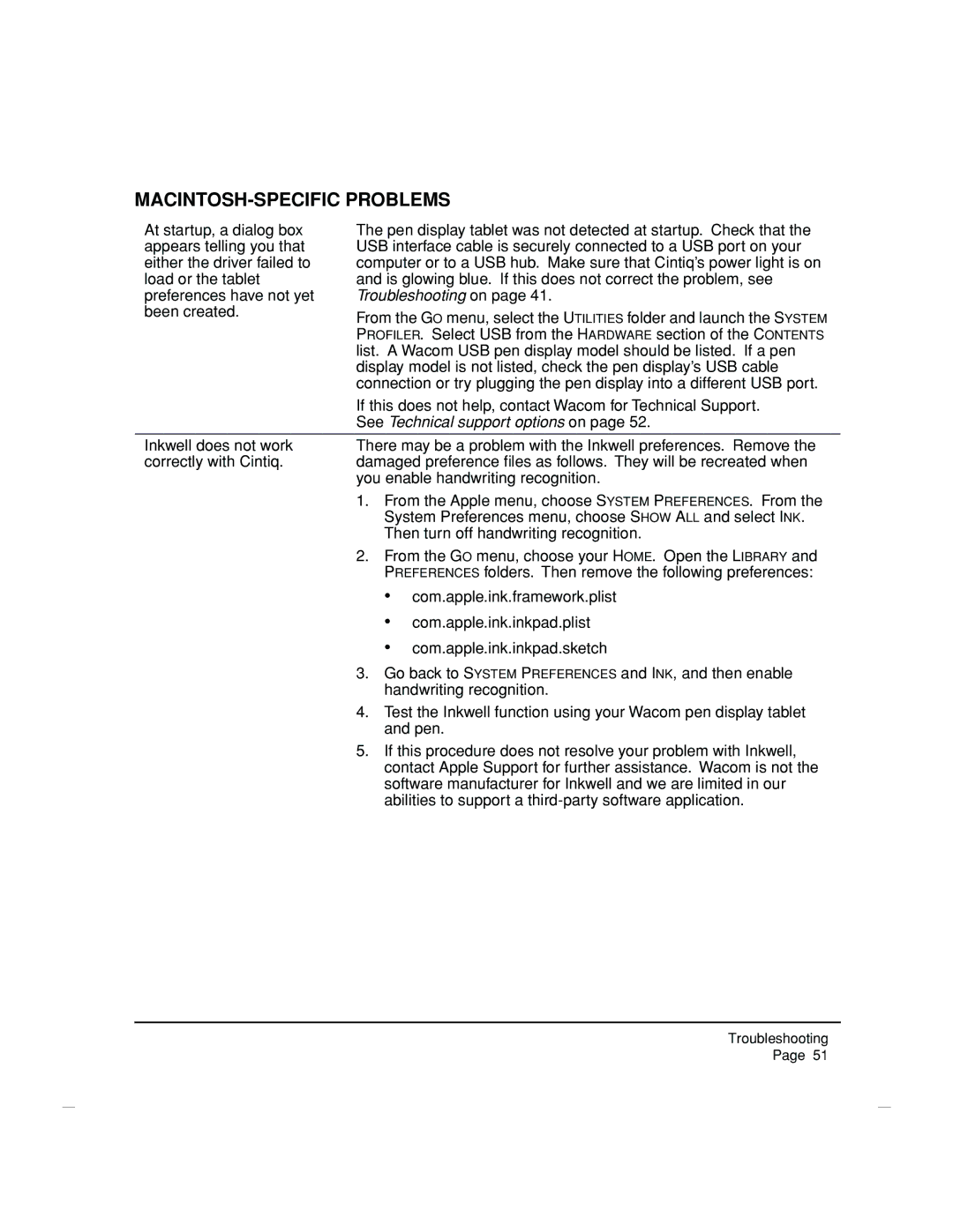 Wacom DTZ-2100D manual MACINTOSH-SPECIFIC Problems, Troubleshooting on 