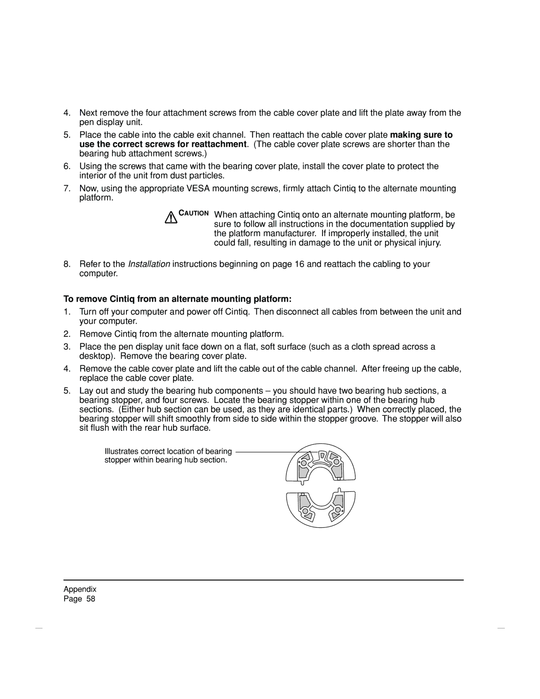 Wacom DTZ-2100D manual To remove Cintiq from an alternate mounting platform 