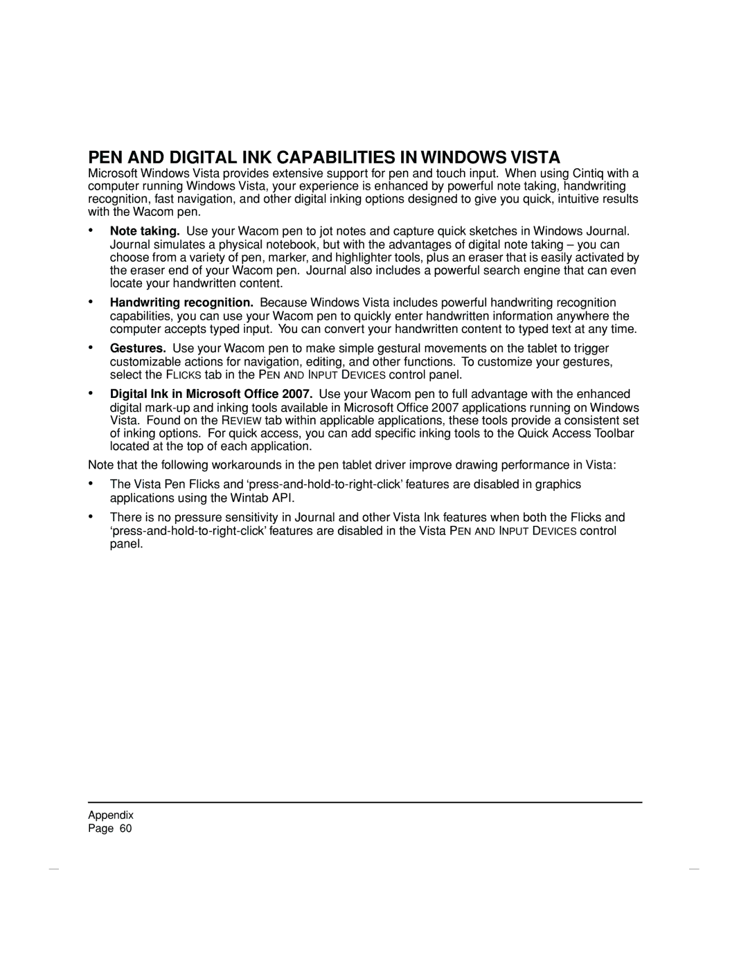 Wacom DTZ-2100D manual PEN and Digital INK Capabilities in Windows Vista 