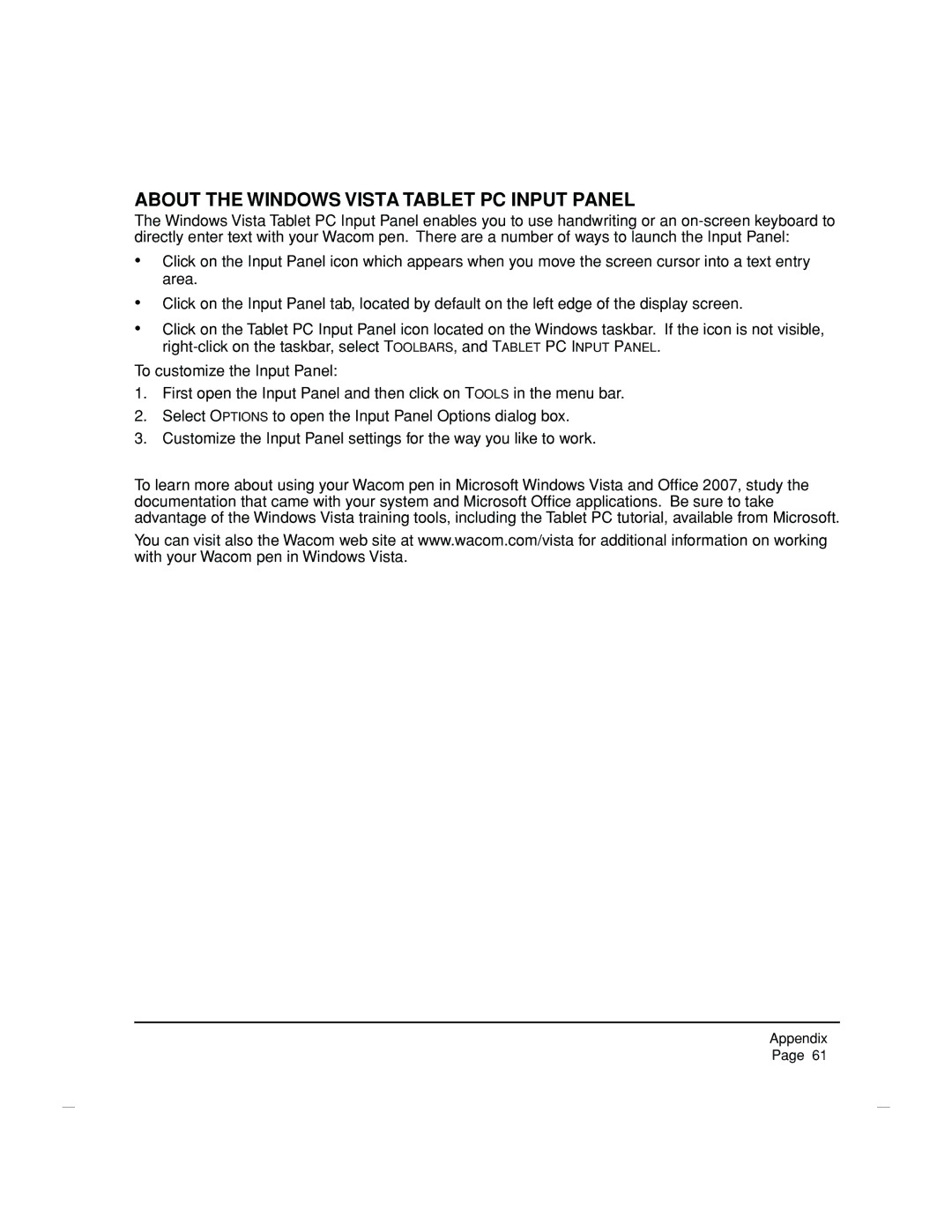 Wacom DTZ-2100D manual About the Windows Vista Tablet PC Input Panel 