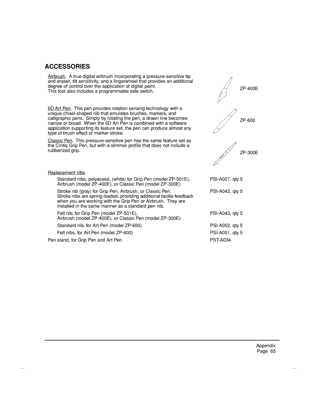 Wacom DTZ-2100D manual Accessories 