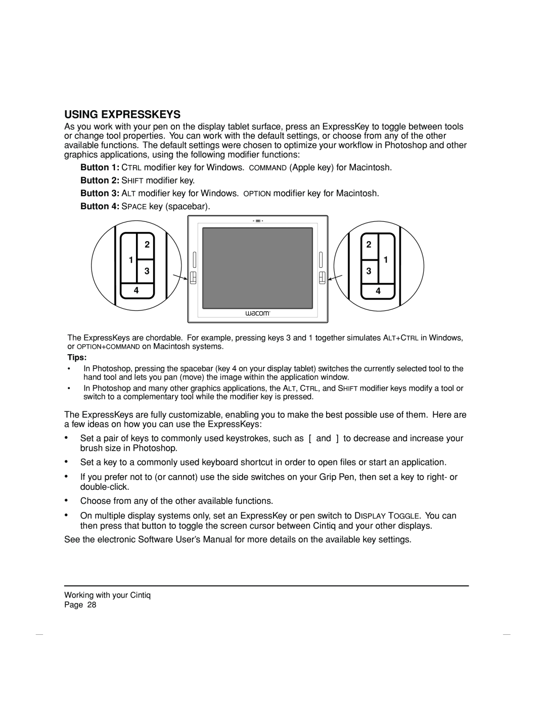 Wacom DTZ-2100D manual Using Expresskeys 