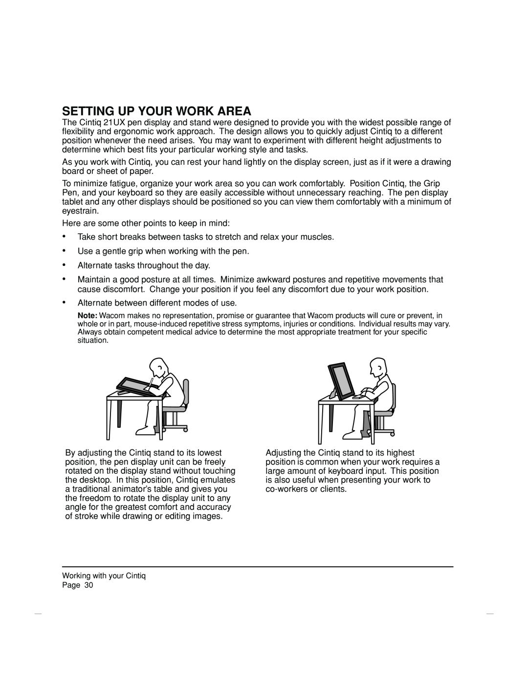 Wacom DTZ-2100D manual Setting Up Your Work Area 
