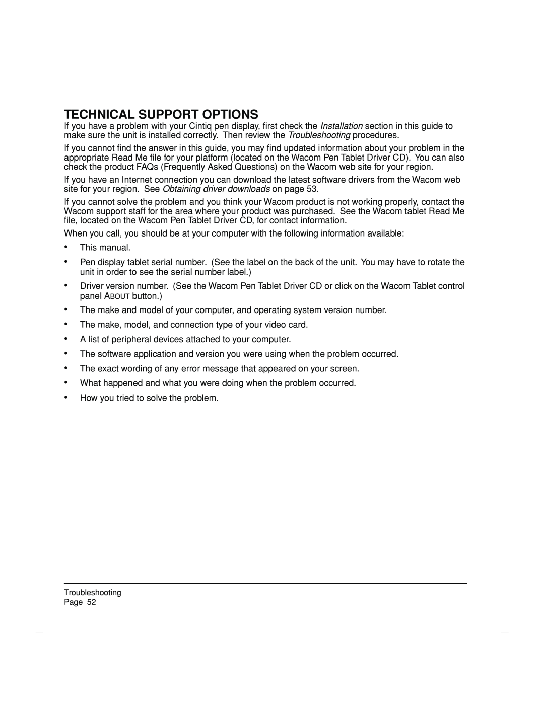 Wacom DTZ-2100D manual Technical Support Options 