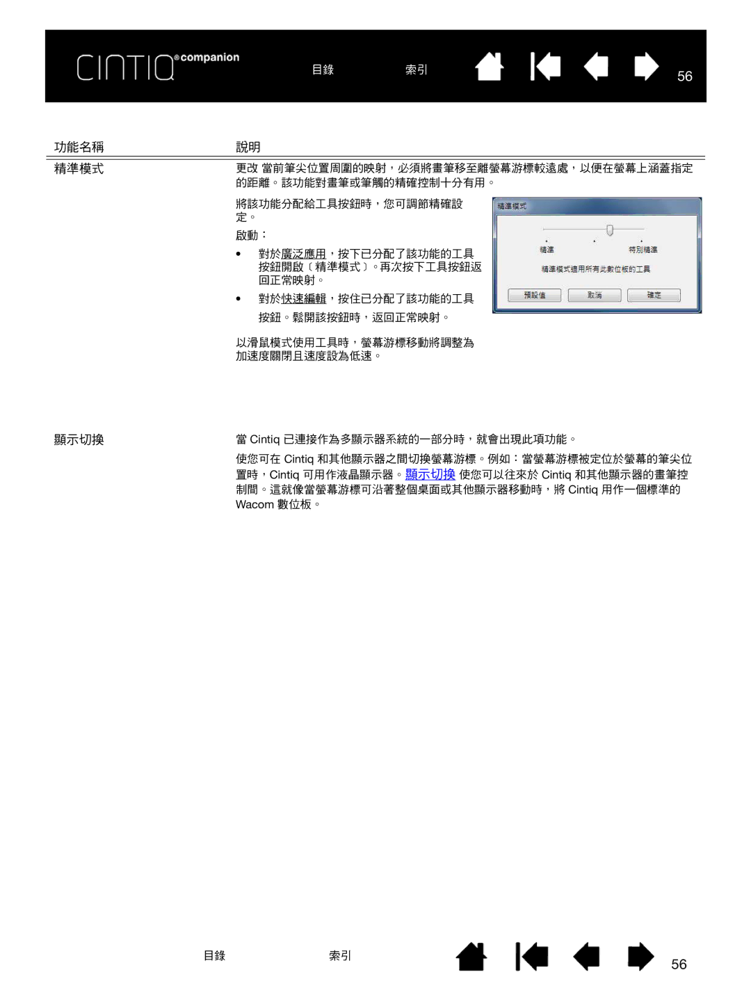 Wacom H0413 user manual 功能名稱 精準模式 