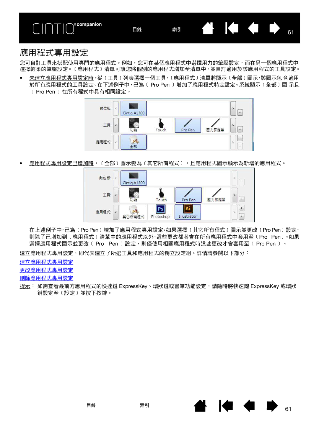 Wacom H0413 user manual 應用程式專用設定 