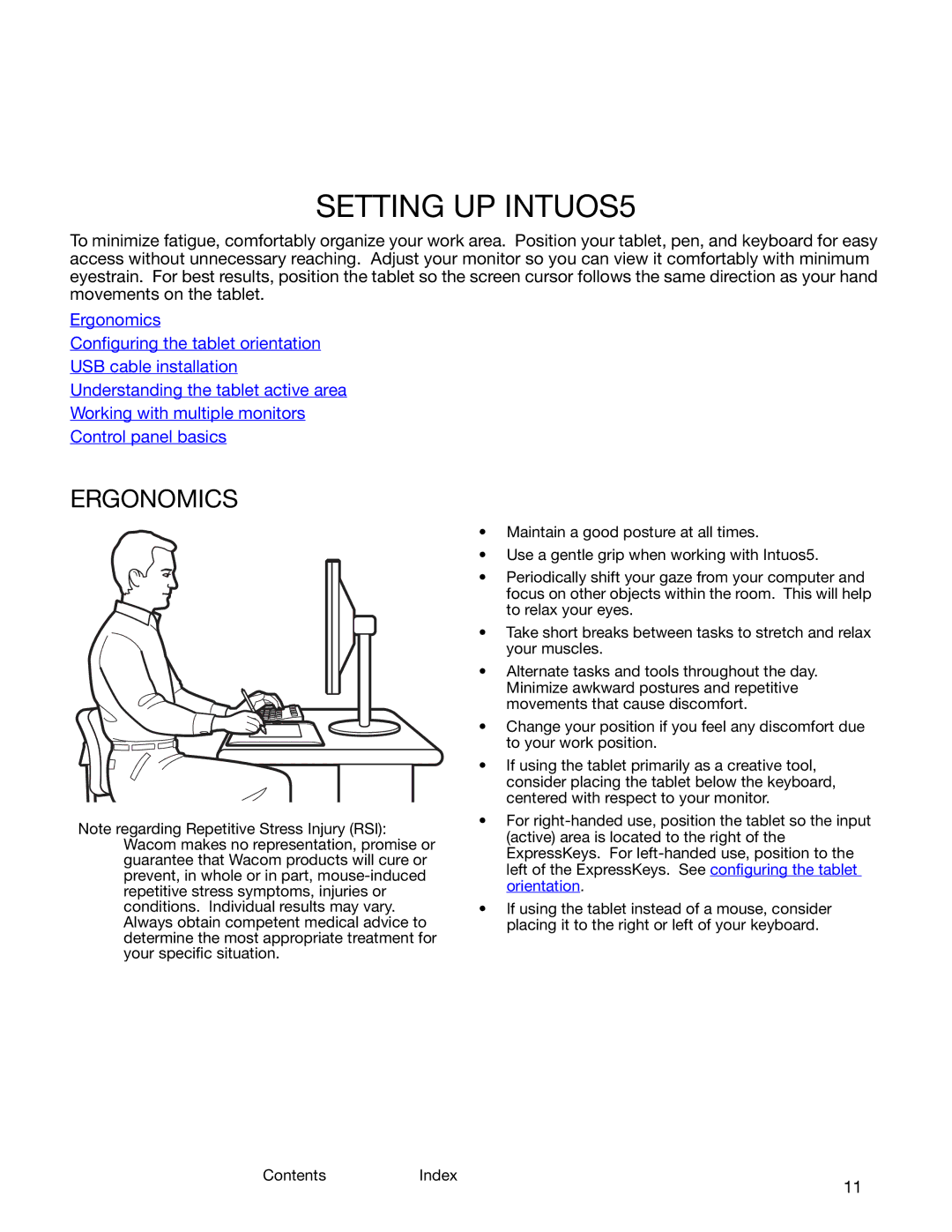 Wacom PTK-650, PTH-850, PTH-450, PTK-450, PTH-650 user manual Setting UP INTUOS5, Ergonomics 