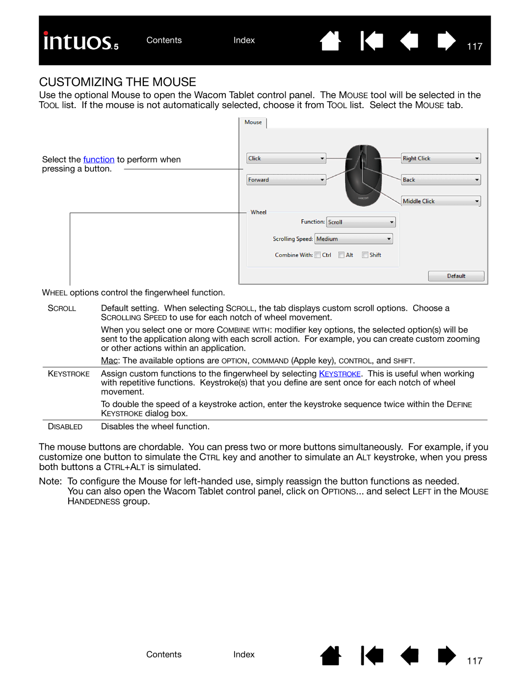 Wacom PTH-450, PTH-850, PTK-650, PTK-450, PTH-650 user manual Customizing the Mouse, 117 