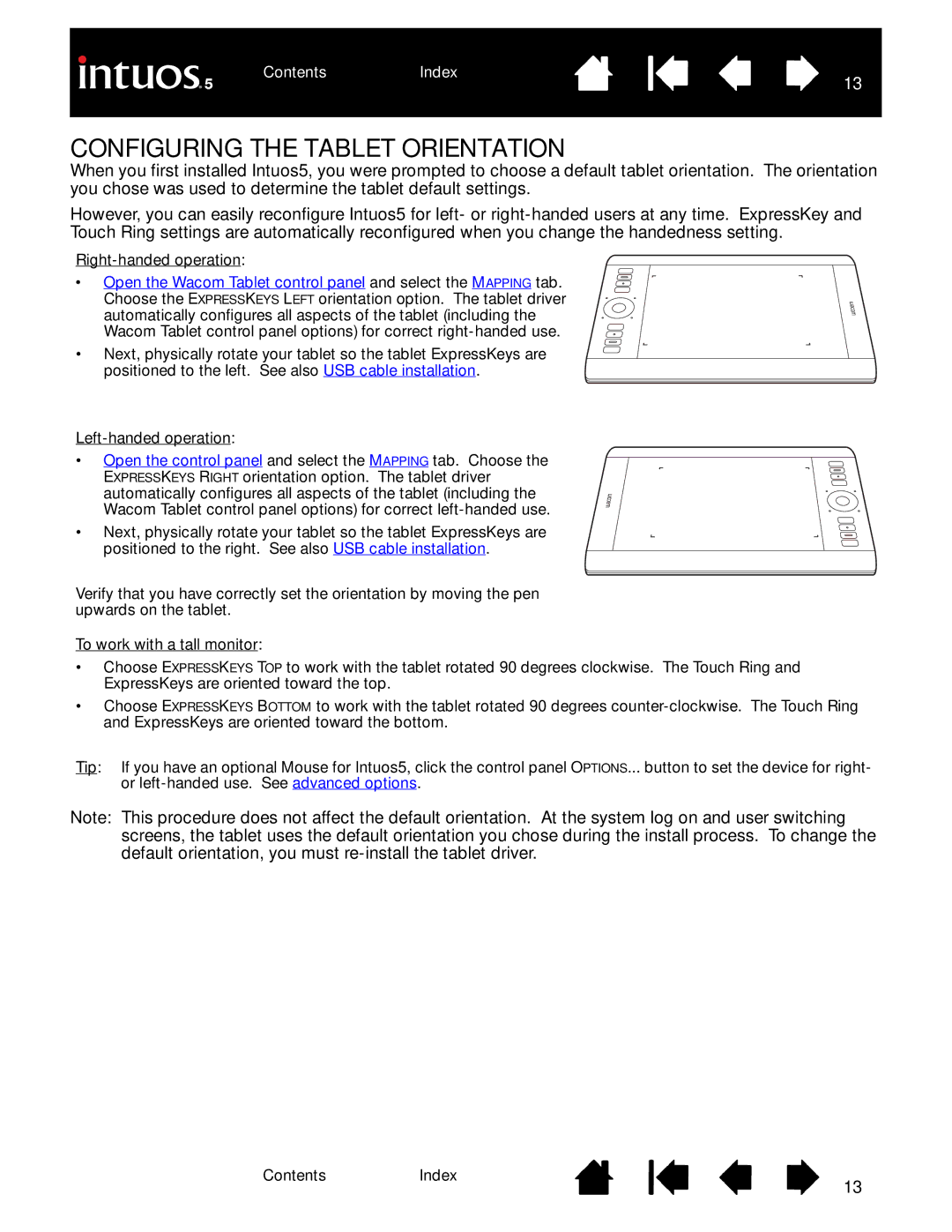 Wacom PTK-450, PTH-850, PTK-650, PTH-450, PTH-650 user manual Configuring the Tablet Orientation 