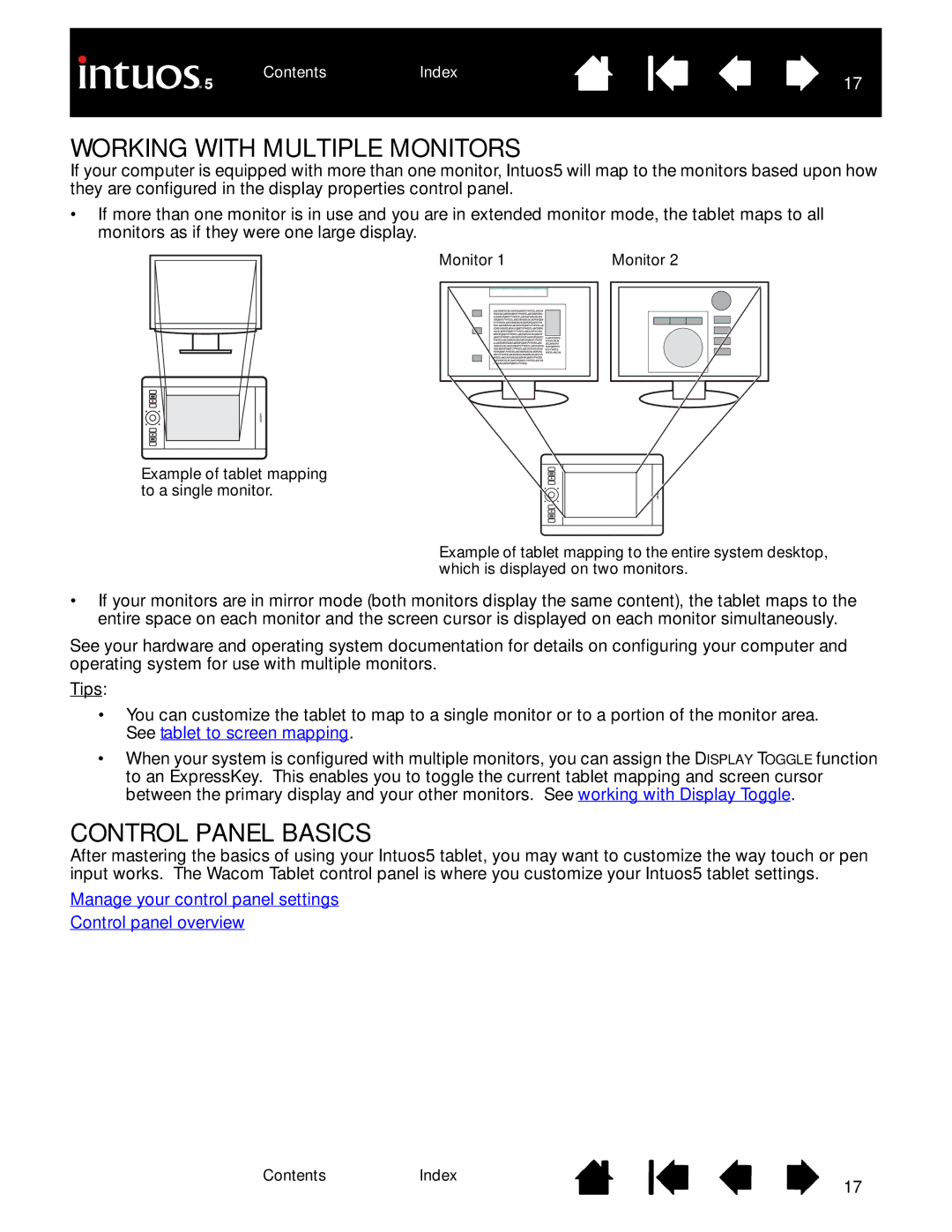 Wacom PTH-450, PTH-850, PTK-650, PTK-450, PTH-650 user manual Working with Multiple Monitors, Control Panel Basics 