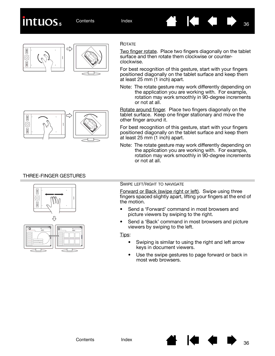 Wacom PTK-650, PTH-850, PTH-450, PTK-450, PTH-650 user manual THREE-FINGER Gestures 