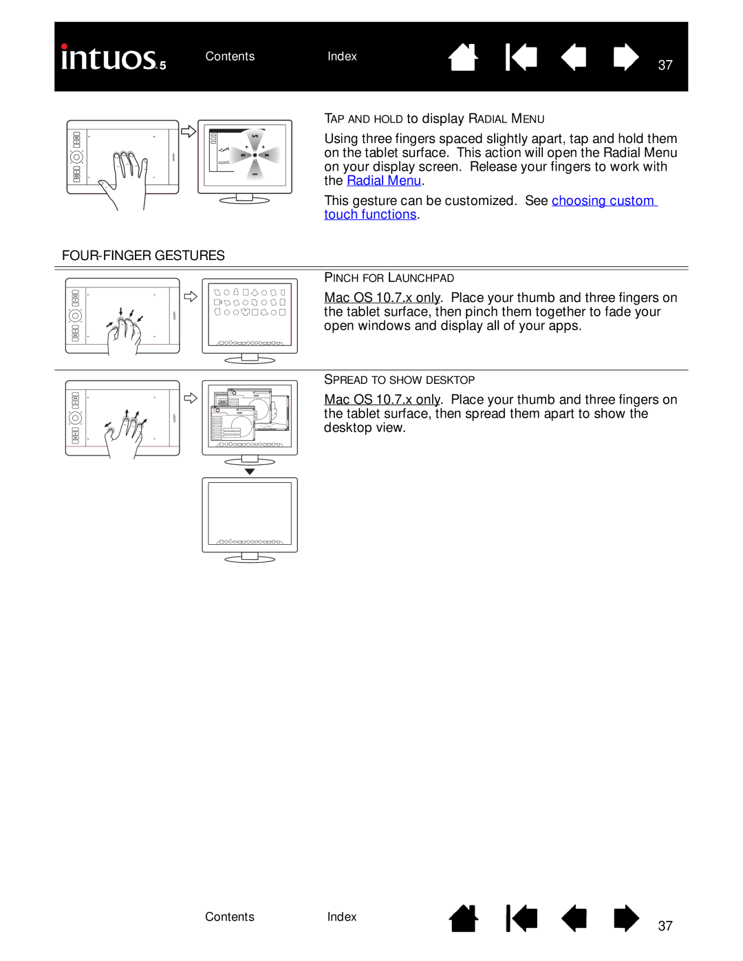 Wacom PTH-450, PTH-850, PTK-650, PTK-450, PTH-650 user manual FOUR-FINGER Gestures 