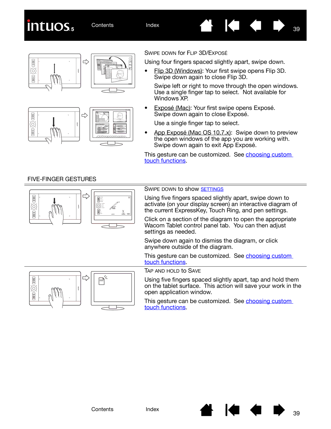 Wacom PTH-650, PTH-850, PTK-650, PTH-450, PTK-450 user manual FIVE-FINGER Gestures 