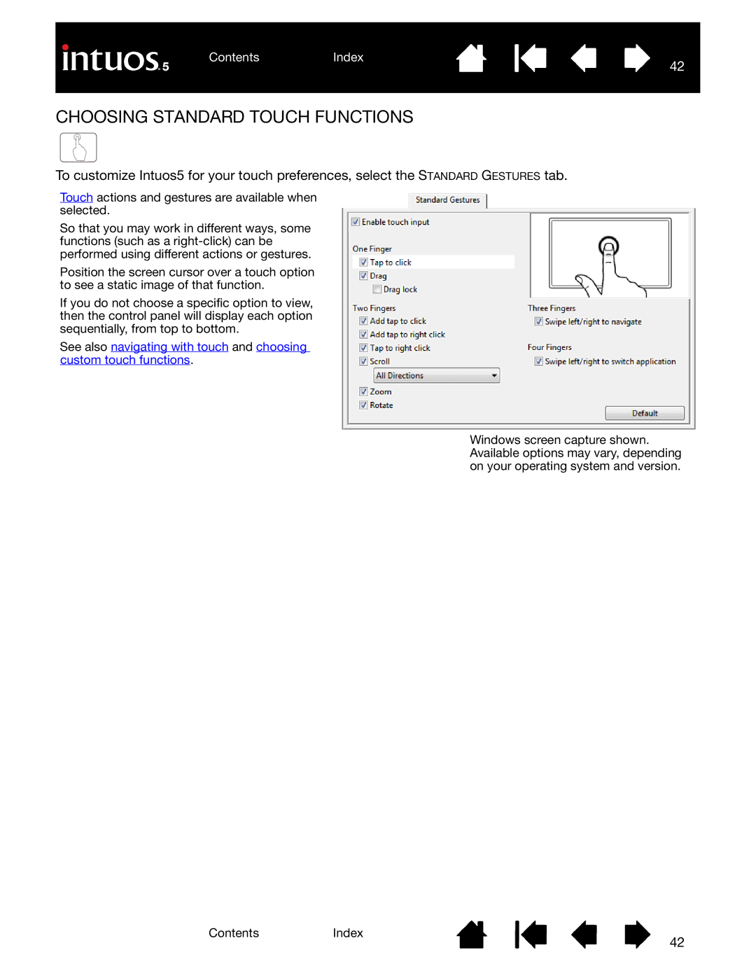 Wacom PTH-450, PTH-850, PTK-650, PTK-450, PTH-650 user manual Choosing Standard Touch Functions 