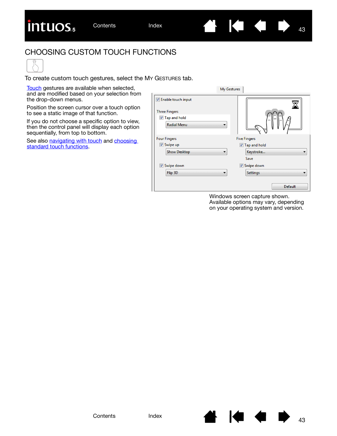 Wacom PTK-450, PTH-850 Choosing Custom Touch Functions, To create custom touch gestures, select the MY Gestures tab 