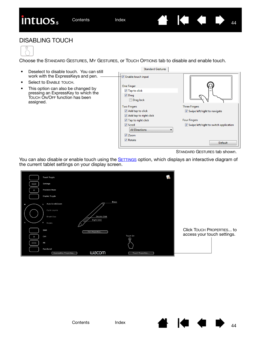 Wacom PTH-650, PTH-850, PTK-650, PTH-450, PTK-450 user manual Disabling Touch 