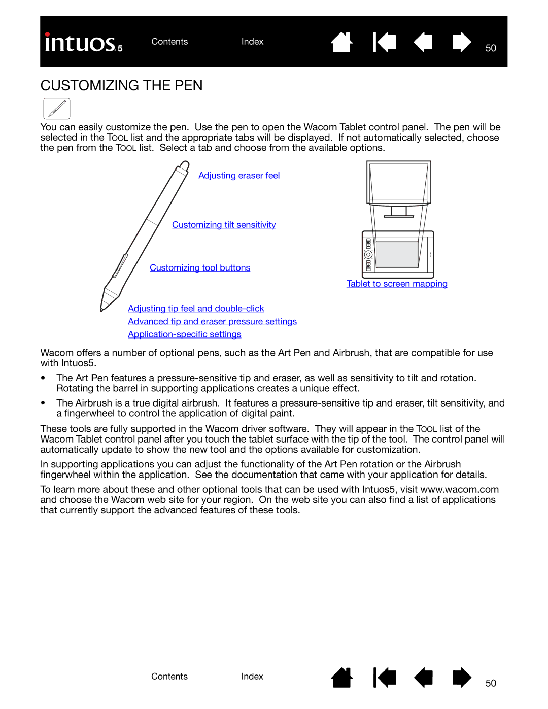 Wacom PTH-850, PTK-650, PTH-450, PTK-450, PTH-650 user manual Customizing the PEN 