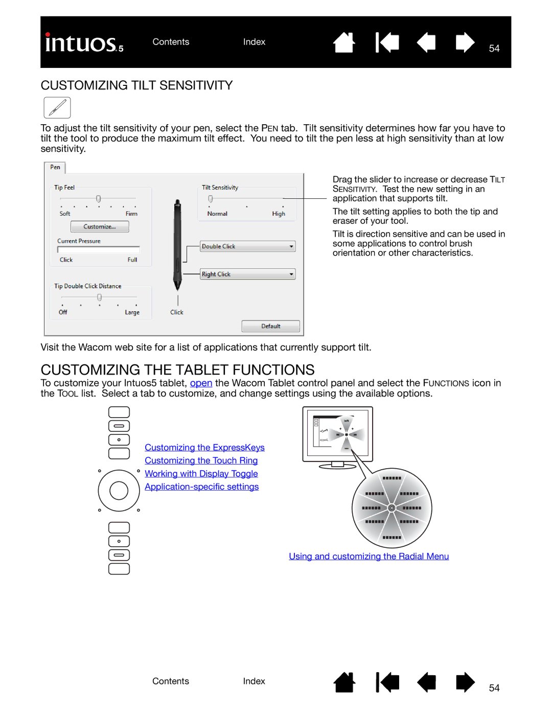 Wacom PTH-650, PTH-850, PTK-650, PTH-450, PTK-450 user manual Customizing the Tablet Functions, Customizing Tilt Sensitivity 