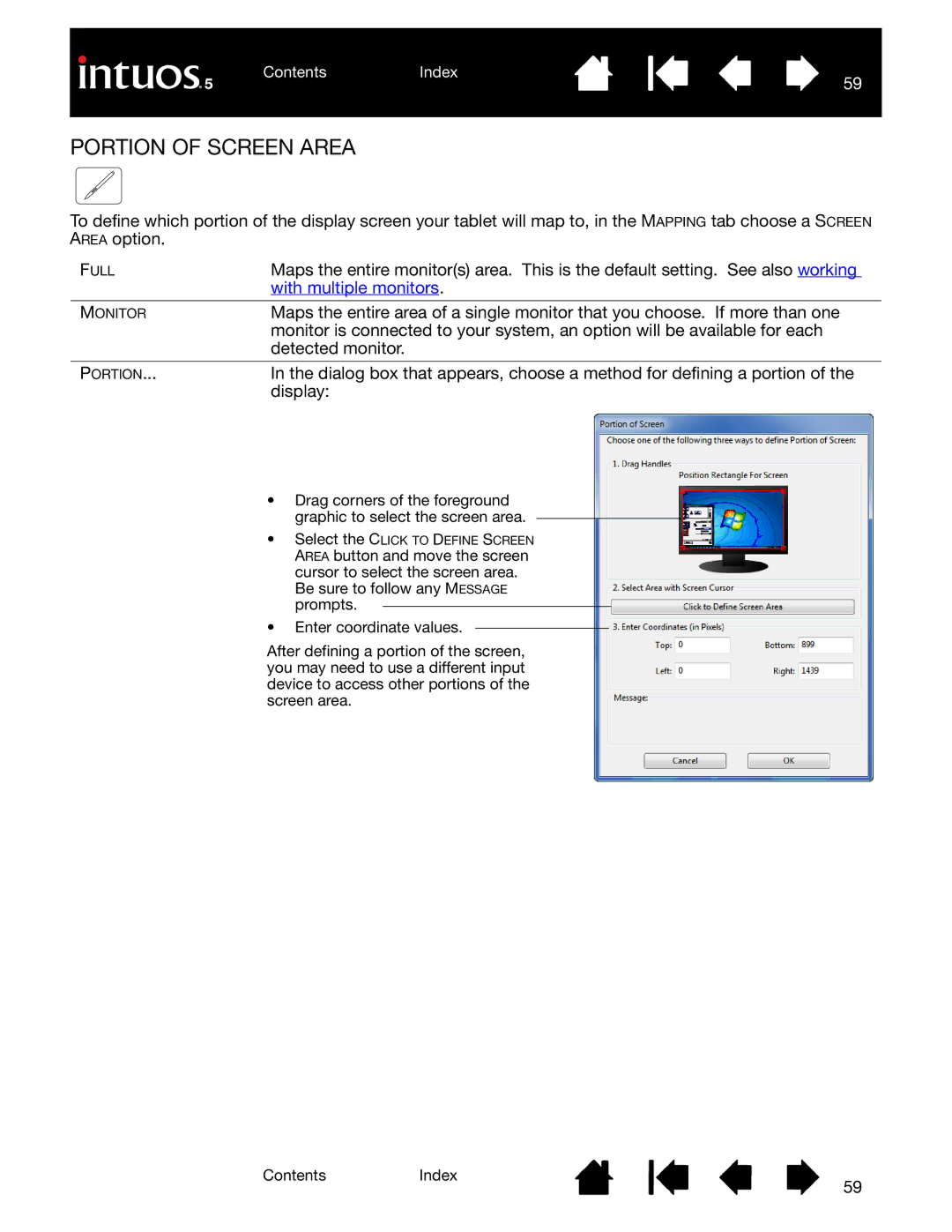 Wacom PTH-650, PTH-850, PTK-650, PTH-450, PTK-450 user manual Portion of Screen Area, With multiple monitors 