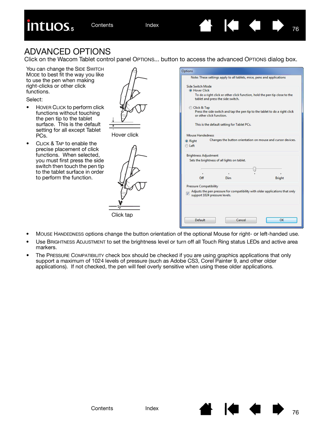 Wacom PTK-650, PTH-850, PTH-450, PTK-450, PTH-650 user manual Advanced Options 