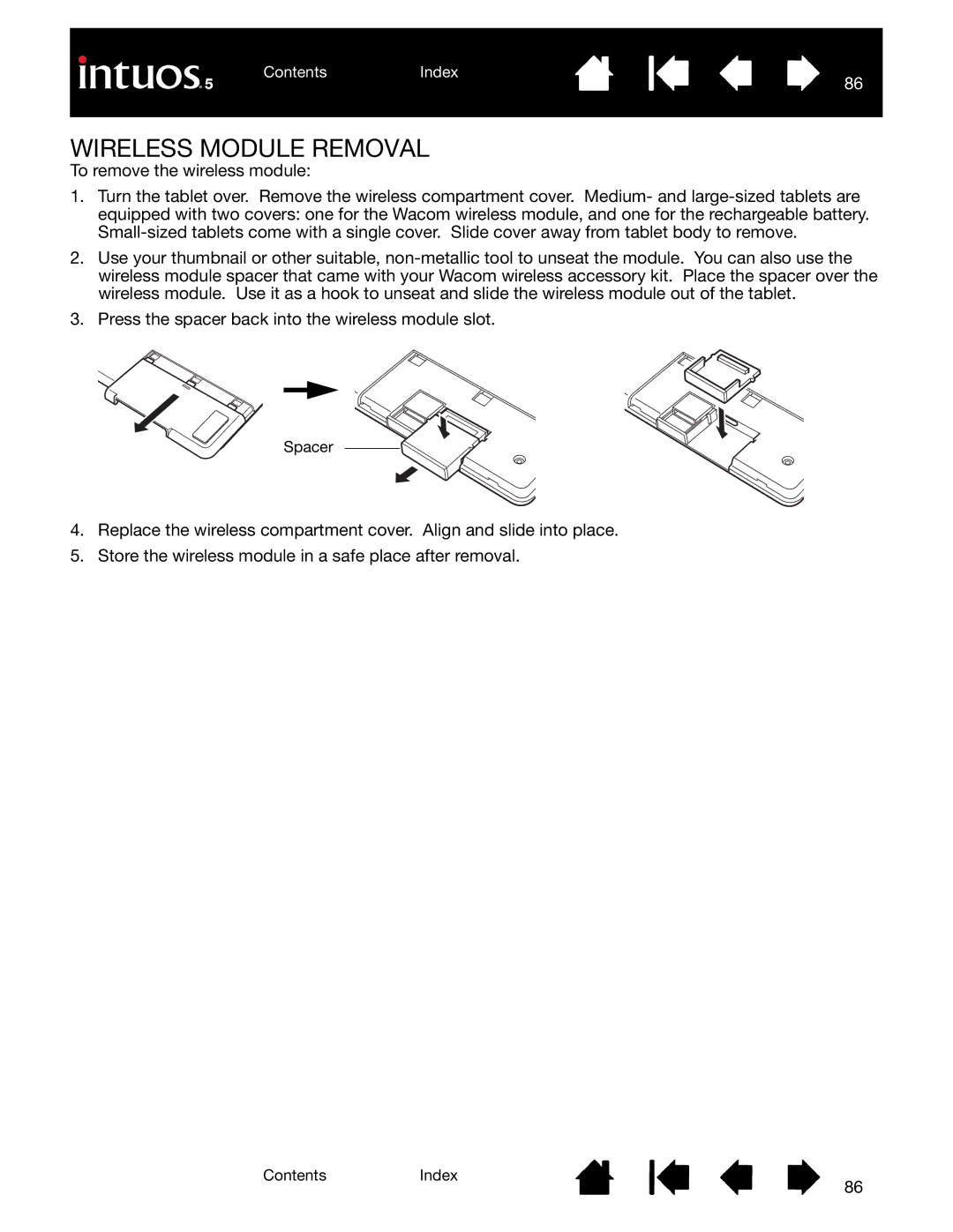 Wacom PTK-650, PTH-850, PTH-450, PTK-450, PTH-650 user manual Wireless Module Removal 