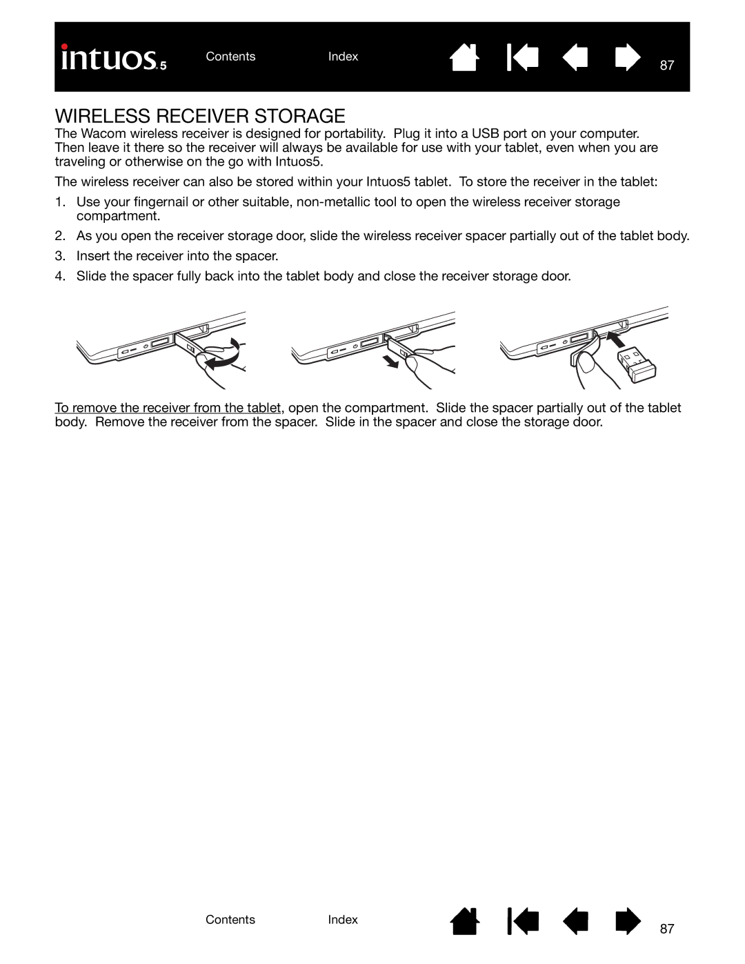 Wacom PTH-450, PTH-850, PTK-650, PTK-450, PTH-650 user manual Wireless Receiver Storage 