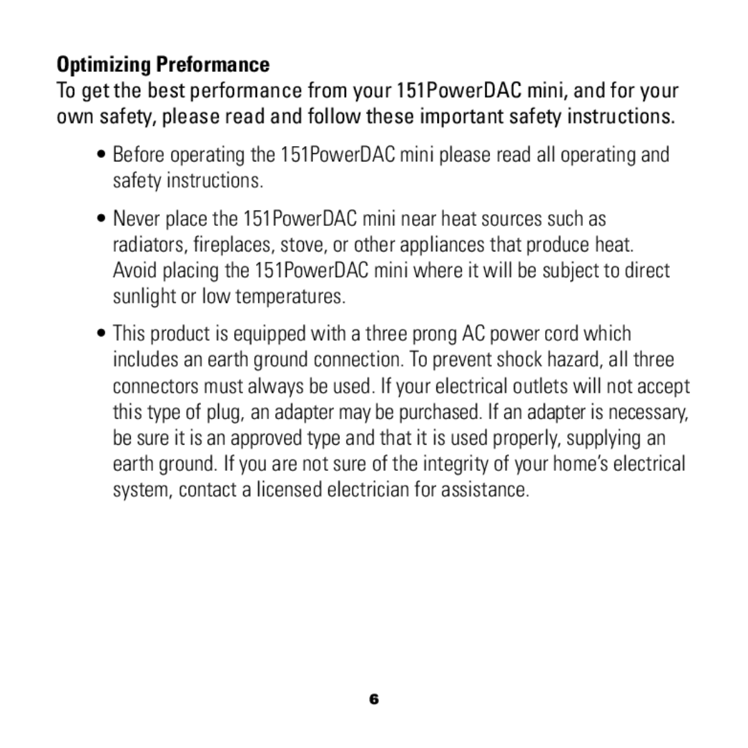 Wadia Digital 151 manual Optimizing Preformance 