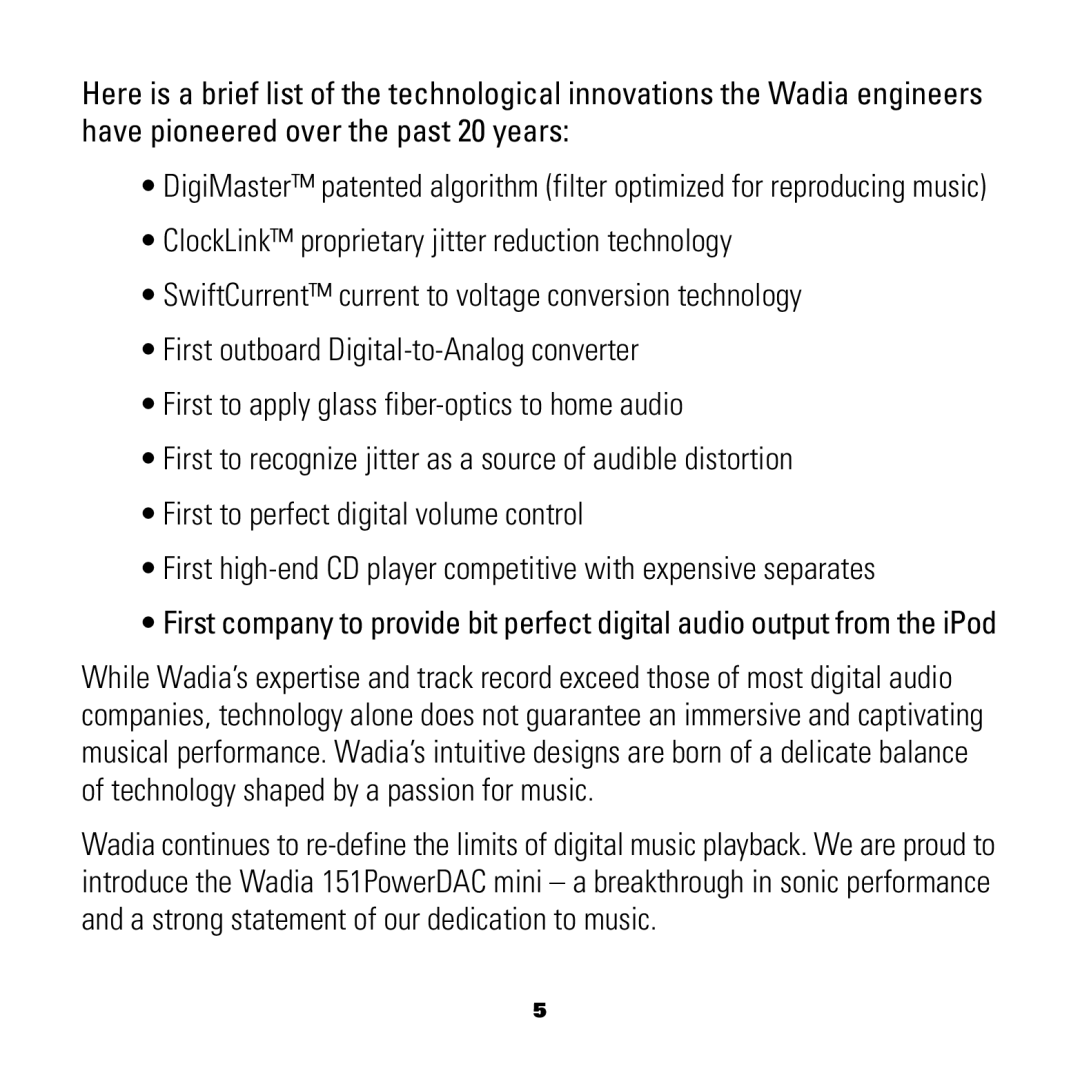 Wadia Digital 151 manual ClockLink proprietary jitter reduction technology 