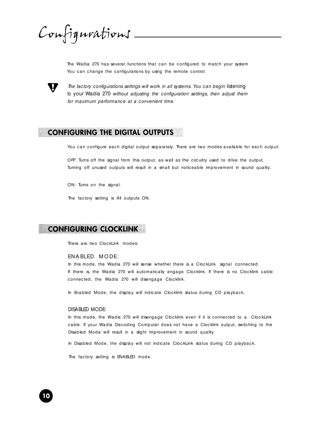 Wadia Digital 270 operation manual Disabled Mode 