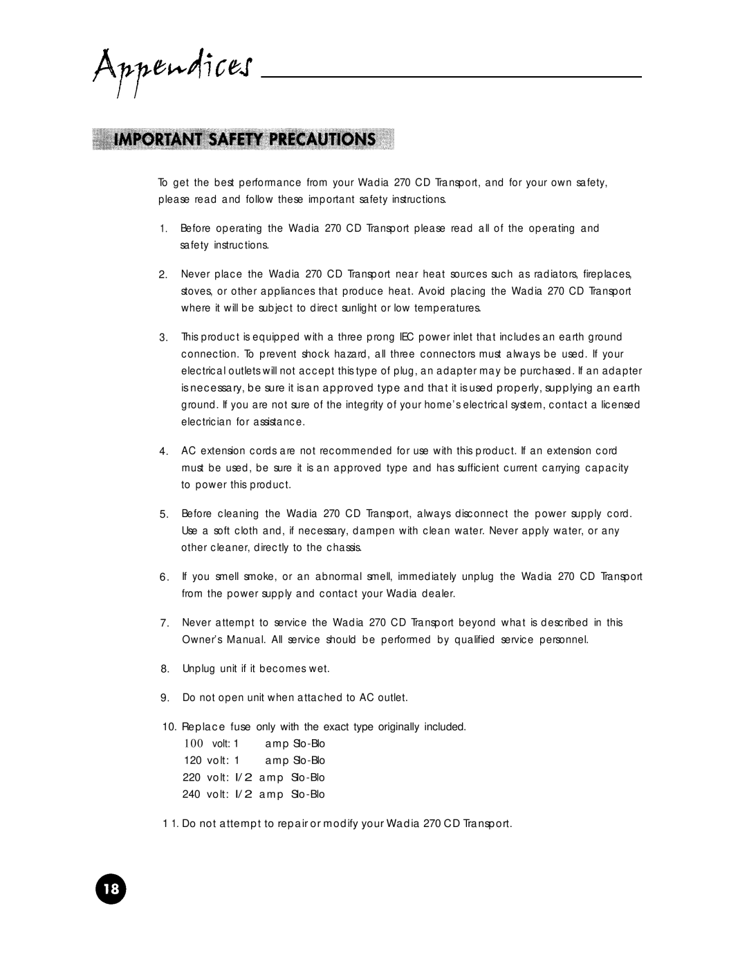 Wadia Digital 270 operation manual Volt 