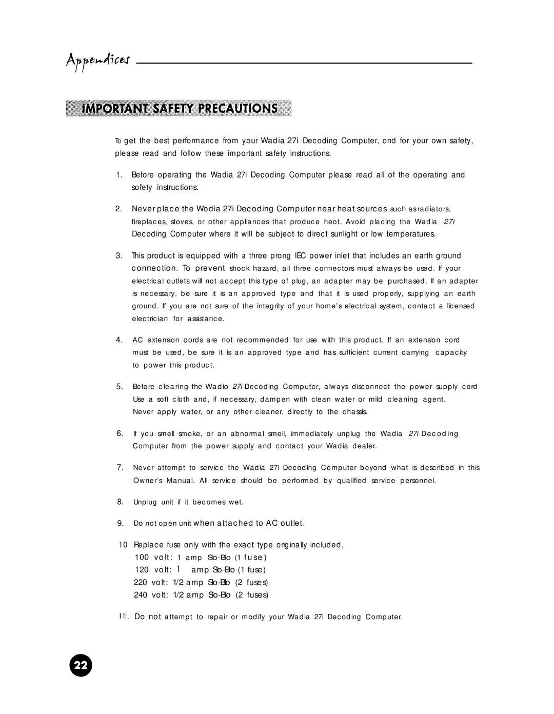 Wadia Digital 27i operation manual 