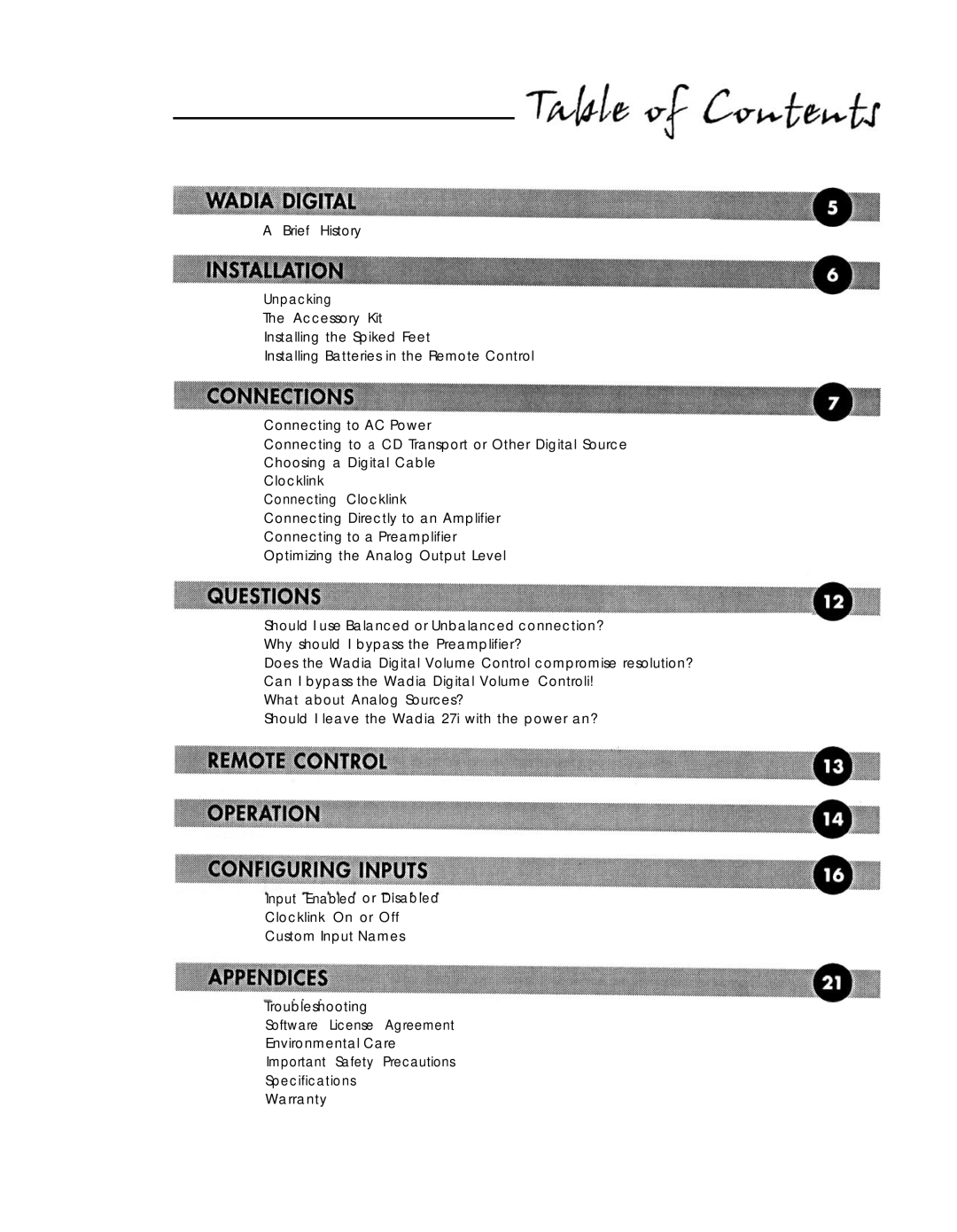 Wadia Digital 27i operation manual 