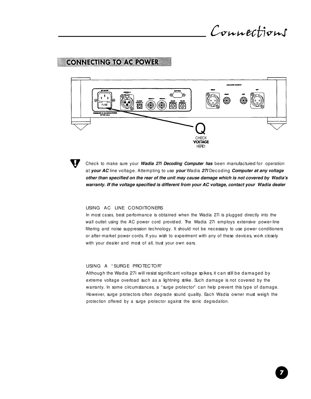 Wadia Digital 27i operation manual Using AC Line Conditioners 