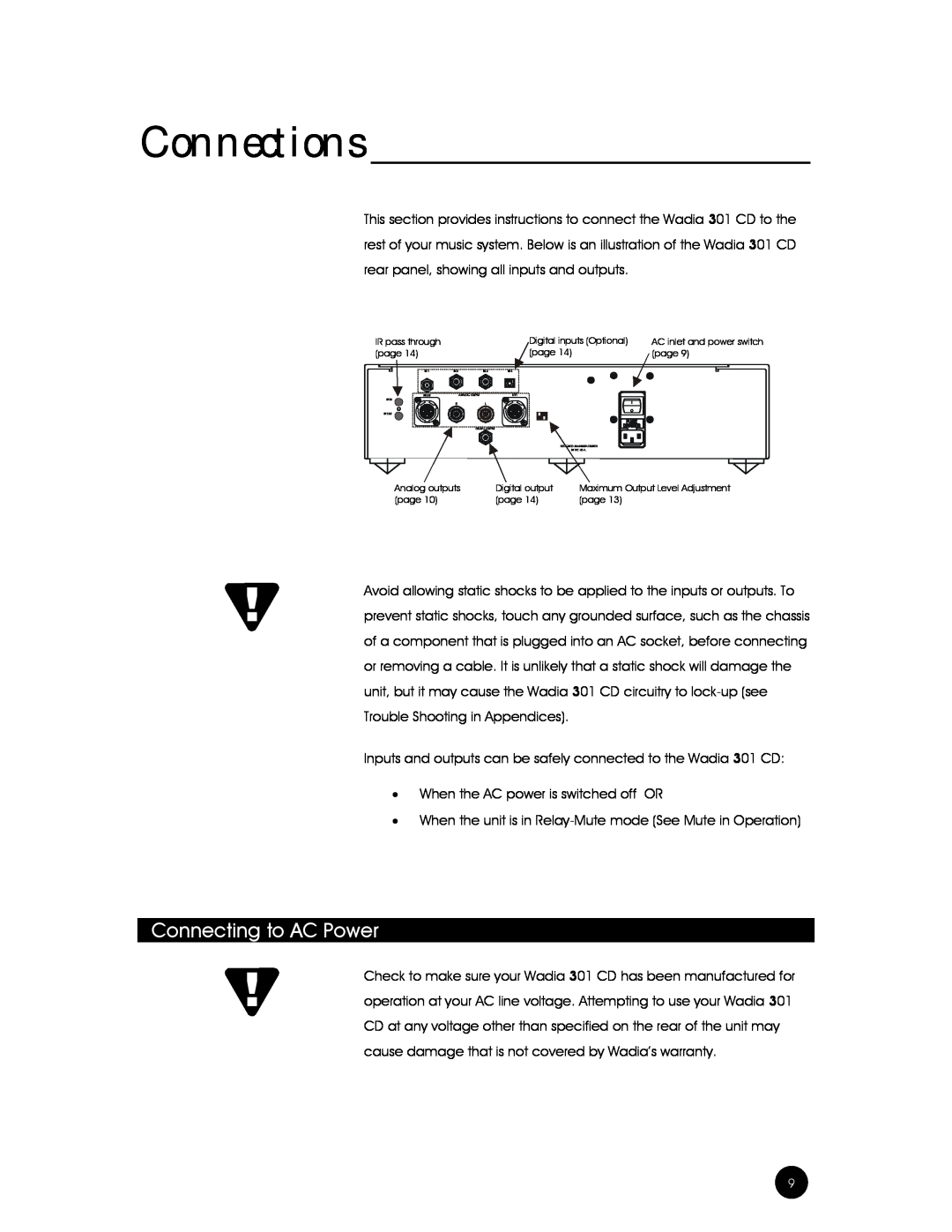 Wadia Digital 301 owner manual Connections, Connecting to AC Power 
