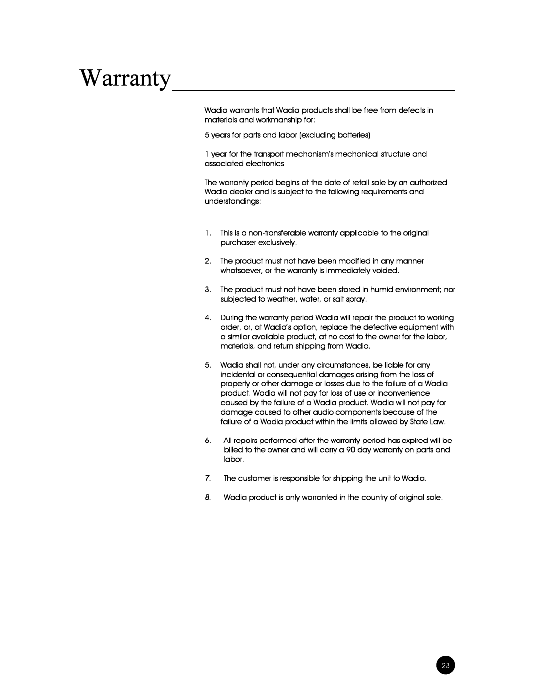 Wadia Digital 302 owner manual Warranty 
