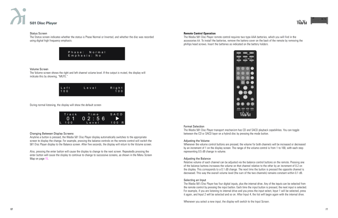 Wadia Digital 581 operation manual Remote Control Operation, Format Selection 