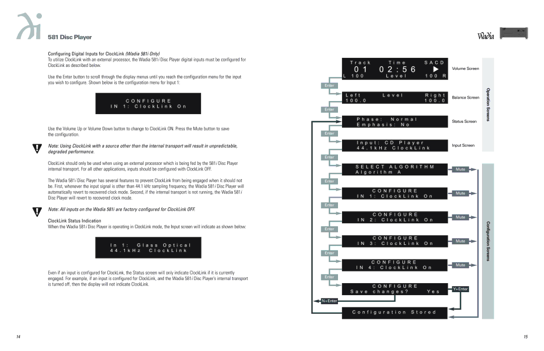 Wadia Digital 581 operation manual Operation Screens Configuration Screens 