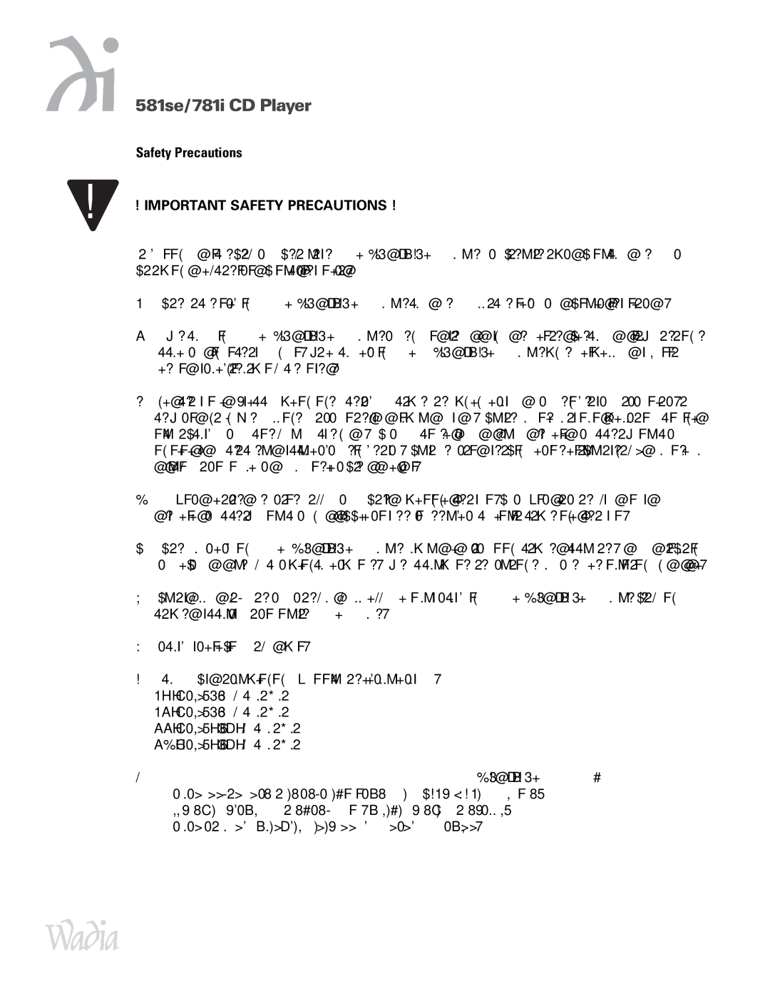 Wadia Digital 581SE, 781I operation manual Important Safety Precautions 